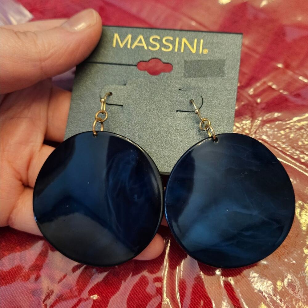 Massini Navy Blue Black Oversized Disc Drop Earrings NWT Deadstock Y2K